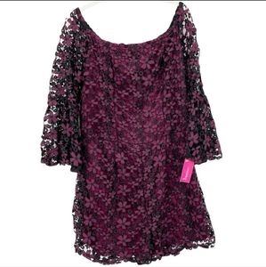 NWT XHILARATION Floral Crochet Lace Long Bell Sleeve Boho Romper Jumpsuit XL/14